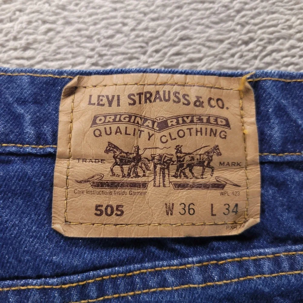 VTG Levis 505 Jeans Mens 36x34 Blue Straight Dark Wash Orange Tab 90s